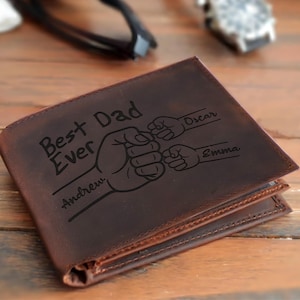 Regalo del Día del Padre, Billetera Personalizada para Hombre, Billetera de Cuero Genuino Suave Negro, Regalo Grabado Personalizado para Él, Novio, Papá, Esposo