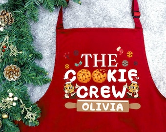 Customized Christmas Cookie Crew Apron, Custom Name Cooking Apron, Christmas Gift for Mom, Wife, Grandma, Gingerbread Holiday Kitchen Apron