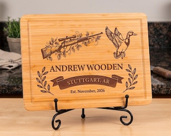 Personalized Hunter Gifts for Him, Engraved Bamboo Cutting Board, Custom Deer Duck Boar Hunting Gift for Men, Birthday Gift for Dad Husband