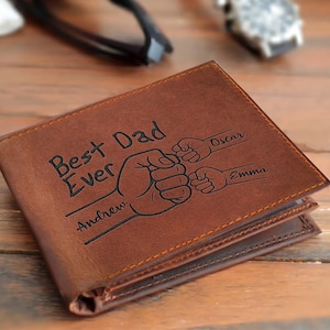 Cartera de cuero personalizada para hombre "Mejor papá de la historia", regalo para aniversario, graduación, papá, novio, él, esposo, padre, día del padre.