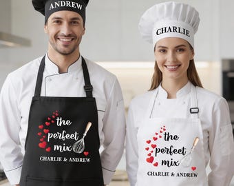 Customized Couple Apron, Custom Name Kitchen Apron, The Perfect Mix Apron, Valentines Day Gift, Personalized Anniversary & Wedding Gifts
