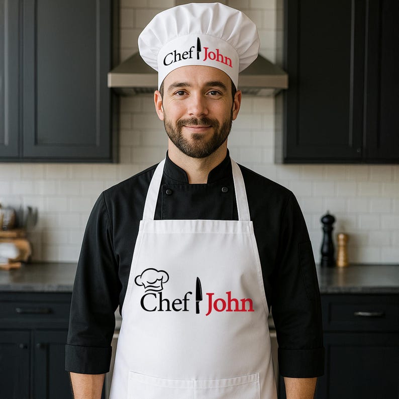 Custom Named and Master Chef Designed Apron With Hat for Men, Birthday ...