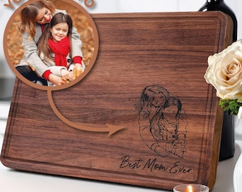 Personalized Mother's Day Gift, Custom Mom Portrait Gift from Children, Unique Gift for Mom Grandma, Best Mom Ever Engraved Wood Board