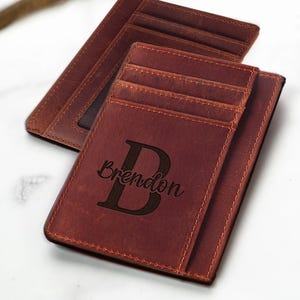 Billetera de cuero personalizada para hombre con identificación, idea de regalo para el día del padre, billetera de cuero personalizada, billetera delgada personalizada, billetera grabada, regalo para prometido