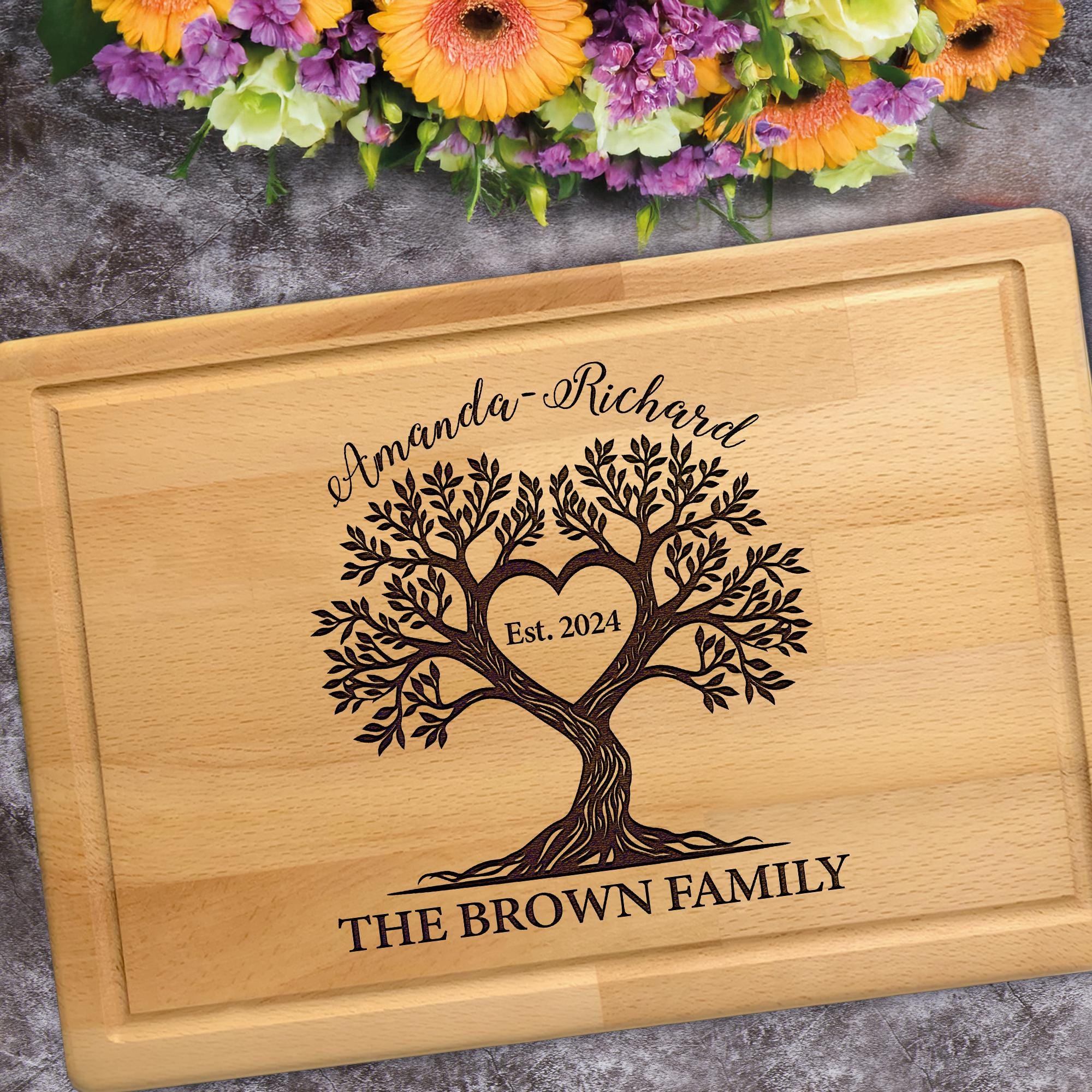 Personalized Wooden Family Tree Sign With Stand, Custom Cutting Board ...