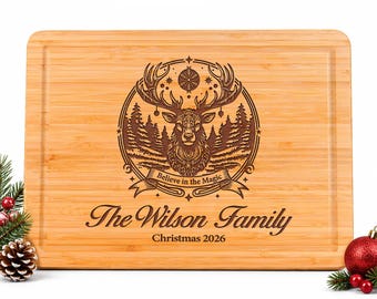 Personalized Christmas Cutting Board, Custom Family Name Gift, Engraved Wooden Board, Christmas Kitchen Decor, Holiday Gift for Family