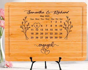 Custom Calendar Cutting Board, Personalized Date Gift for Couple, Engraved Anniversary Wedding Gift, Save The Date Board