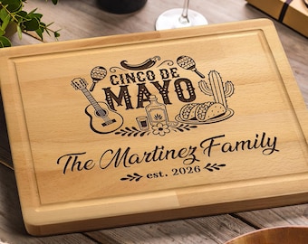 Cinco De Mayo Cutting Board Personalized, Custom Name Engraved Fiesta Board, Mexican Family Gift, Taco Bar Decor, Housewarming Gift