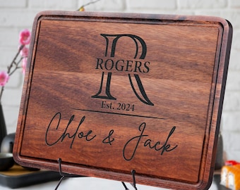 Engraved Wood Cutting Board, Personalized Wedding Gift, Custom Engraved Cutting Board Wedding Anniversary Gift, Anniversary Gift for Couple
