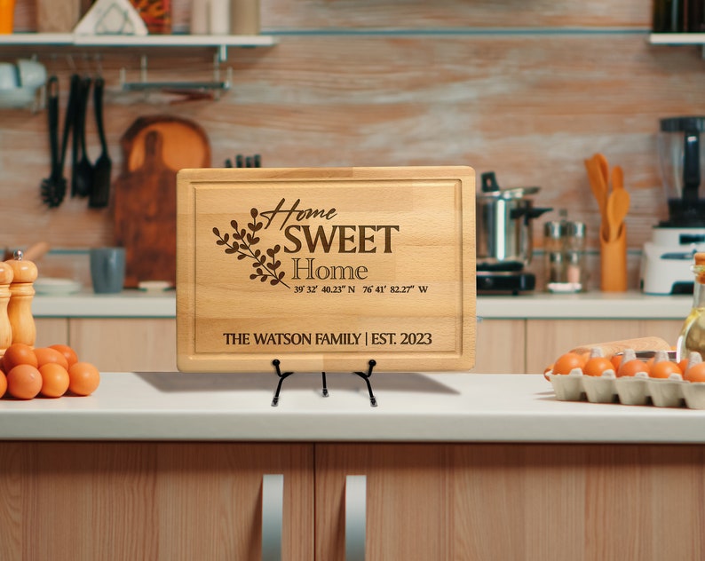 Personalized Housewarming Coordinates Cutting Board Gift Etsy
