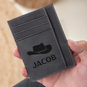 Cartera de cuero personalizada para papá, cartera grabada para hombre, cartera delgada personalizada para el Día del Padre, tarjetero de cuero, tarjetero para hombre