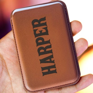 Artículos promocionales con tarjetero magnético personalizado para iPhone, tarjetero de cuero magnético desmontable, billetera para tarjetas MagSafe con imanes potentes