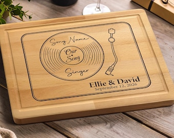 Personalized Vinyl Record Song Cutting Board, Custom Couple Gift with Our Favorite Song, Anniversary Wedding Gift for Couple, Our First Song