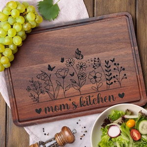 Wood Cutting Board, Personalized Cutting Board, Floral Mothers Day Gift for Mothers, Personalized Charcuterie Board, Engraved Kitchen Gift