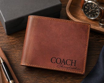 Personalized Leather Wallet for Men, Custom Engraved Mens Wallet, Coach Gift, Teacher Lawyer Gifts, Professional Gifts