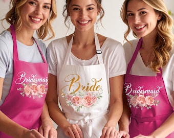 Bride and Bridesmaid Aprons, Floral Wedding Party Gift, Bachelorette Party Favors, Team Bride Bridal Shower Apron