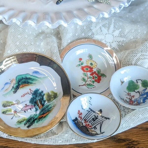 Vintage Collection of Japanese Sake Cups and Plates