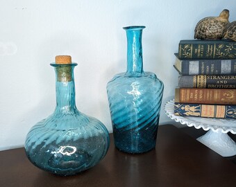 Hand Blown Sky Blue Long Neck Bottles