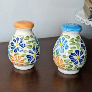 Handmade and Hand-painted Brightly Colored Floral Salt and Pepper Shakers