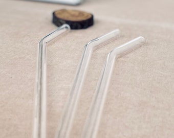 Reusable Bent Glass Straw, Clear Glass Straw Set, Eco Friendly Straw, Drinking Cocktail Straw, Zero Waste Gift, Cold or Hot Straw