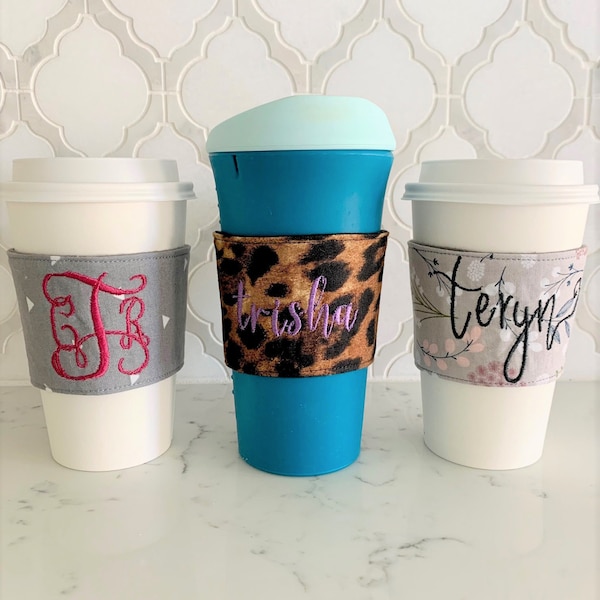 Reusable Monogrammed, Embroidered Insulated Coffee Sleeve