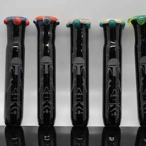 Black Sandblasted StarWars Glass Chillum, Glass One Hitter, Art Glass, Tobacco Pipe, Pocket Pipe