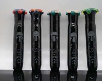 Black Sandblasted StarWars Glass Chillum, Glass One Hitter, Art Glass, Tobacco Pipe, Pocket Pipe
