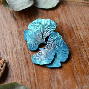 Blue flower petals, mushroom Gill earrings l handmade design l polymer clay statement earrings image 3
