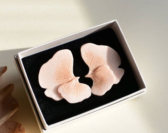 Flower petals, mushroom Gill earrings l handmade design l polymer clay statement earrings