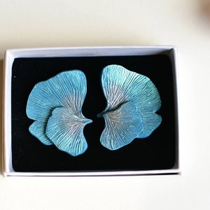 Blue flower petals, mushroom Gill earrings l handmade design l polymer clay statement earrings image 5