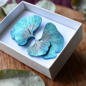 Blue flower petals, mushroom Gill earrings l handmade design l polymer clay statement earrings image 2