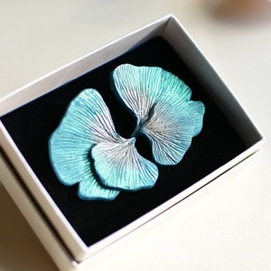 Blue flower petals, mushroom Gill earrings l handmade design l polymer clay statement earrings image 1