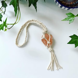 Himalayan Salt Car Charm | Macrame Car Charm | Car Charm | Boho Car Accessory | Pink Himalayan Salt