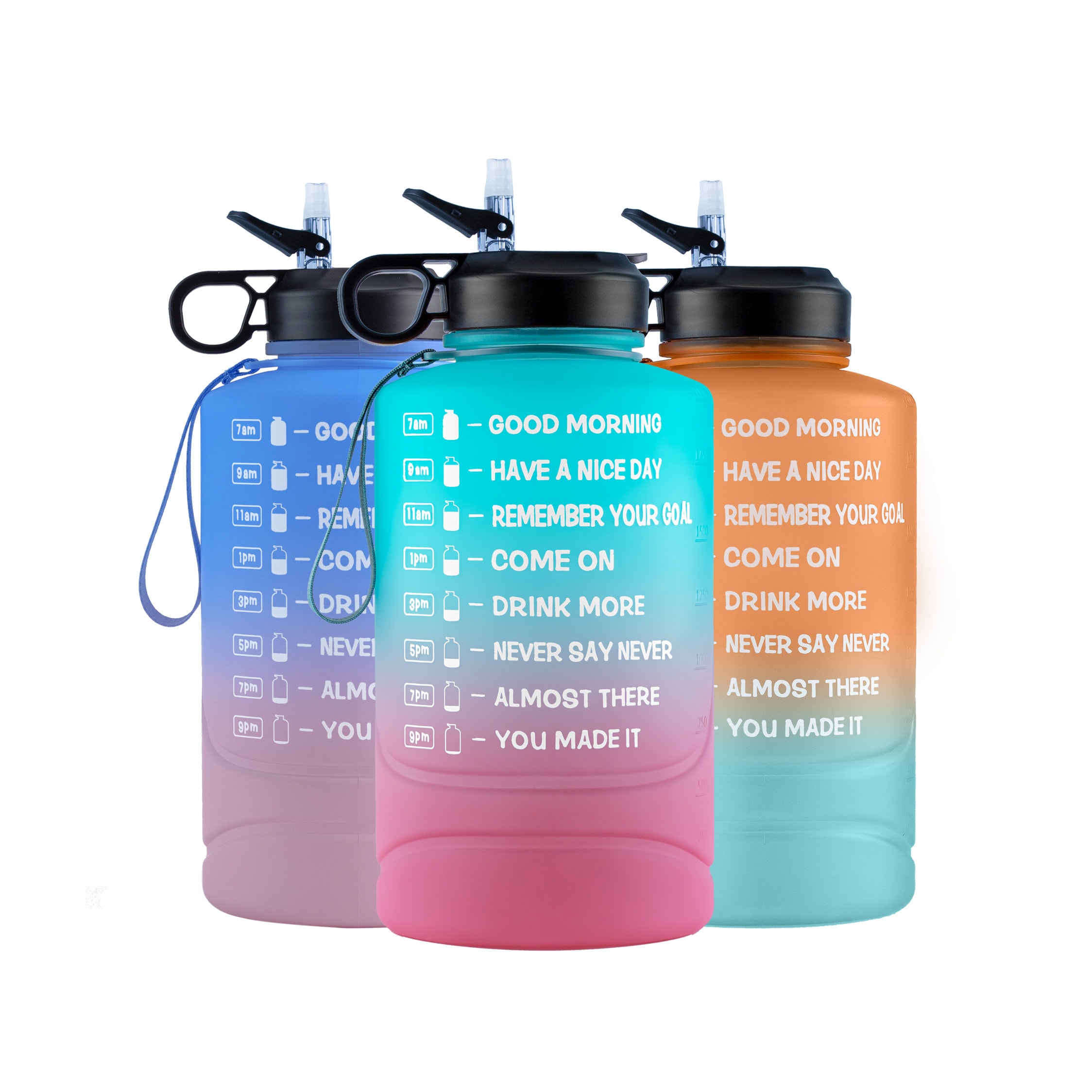 3.78L Outdoor Sport Water Bottle Straw 1 Gallon Plastic Fitness Time  Printing