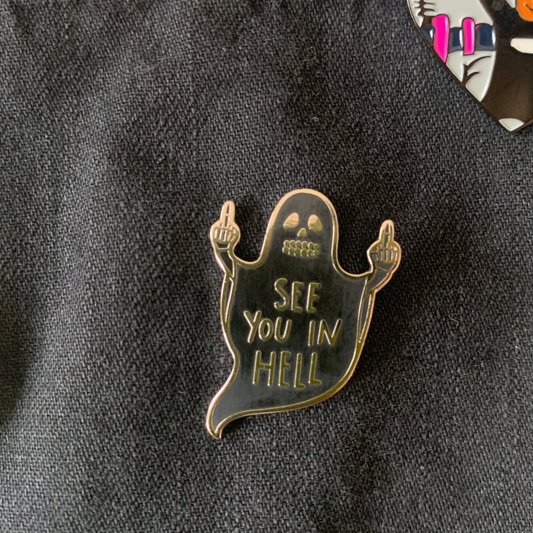 See You In Hell Ghost Brooch Pin Middle Finger Ghost Enamel Pin