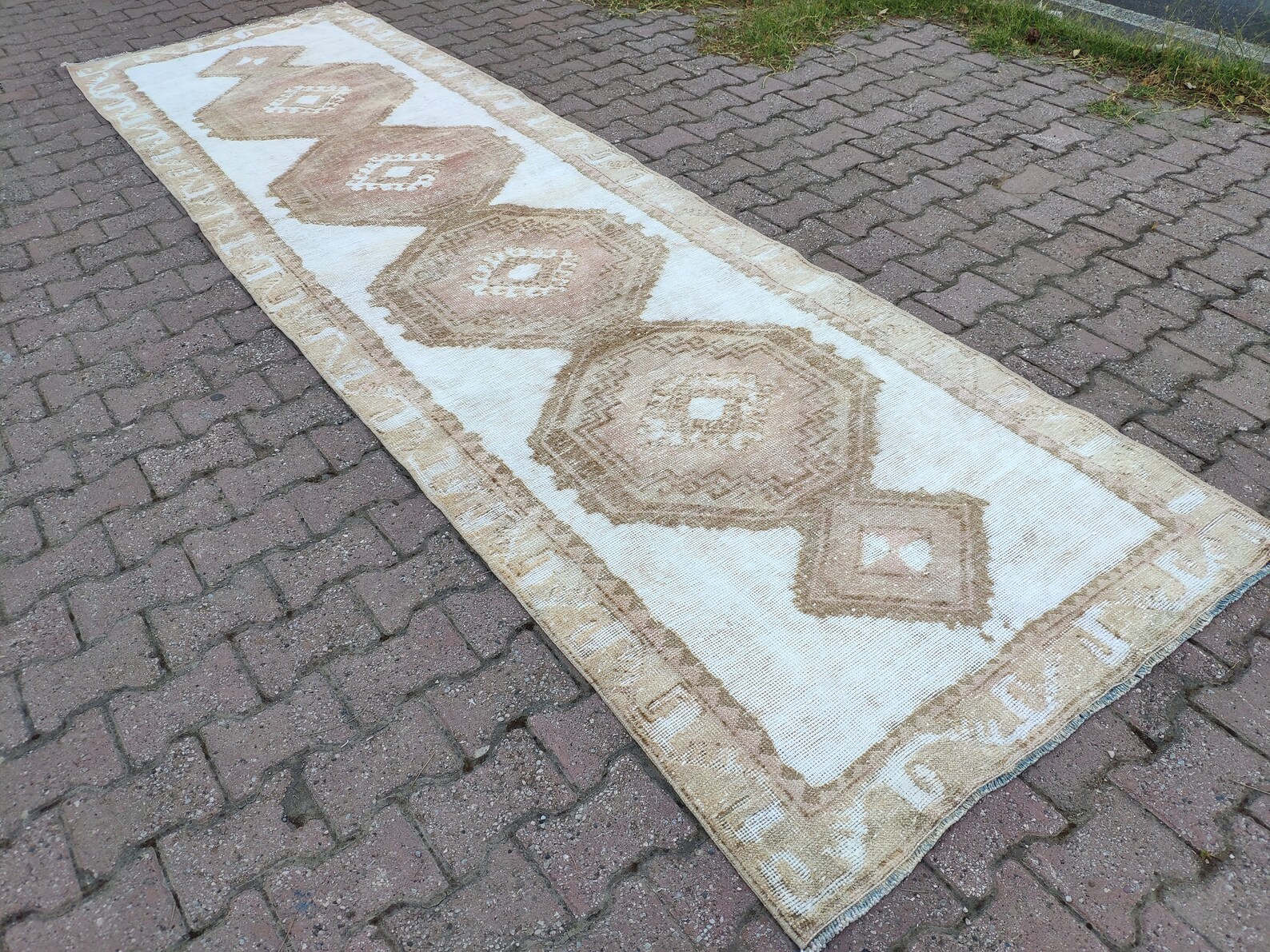 4x13 Natur teppich-neutraler Webstuhl Vintage Läuferteppich | Etsy