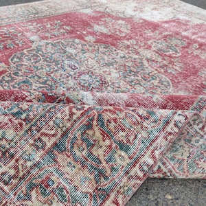 6x9 Vintage Rug, Oushak Rug Red, Muted Rug, Ivory Rug, Gift Rugs For Home, Rugs For Dining Room, Hand Knotted Rug, Home Decor