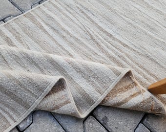 2x11 Neutral Runner Rug, Handwoven Turkish Kilim, Rustic Boho Decor