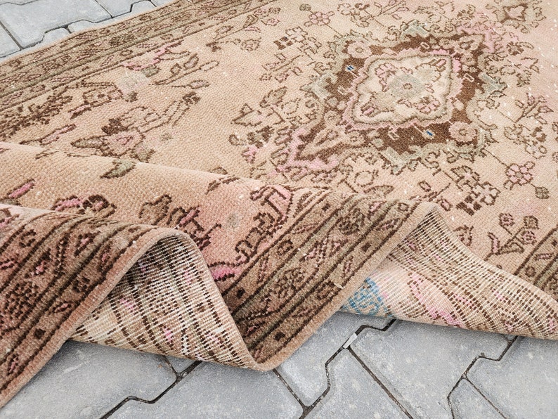 Rug Design Guide 4x10 Wool Runner Rug: Vintage Hand Knotted Beige, Pink, and Brown ...