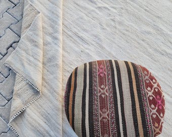 Handwoven Turkish Kilim Rug 8x11: Neutral Wool, Rustic Decor