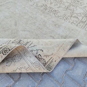 Vintage Hand Knotted Wool Rug 9×12, Persian Beige Oriental Traditional Carpet