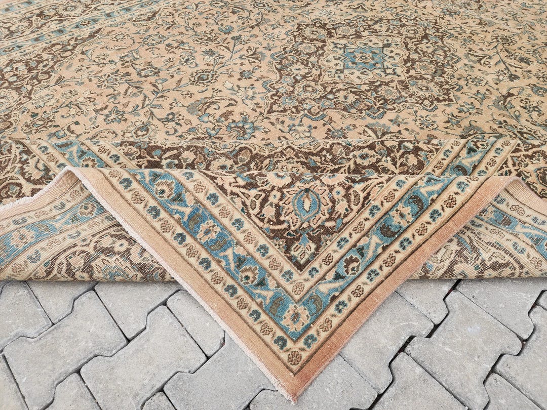 Neutral Persian Rug 9x12, Beige & Green Hand-knotted, Neutral Living ...