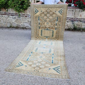 4x9 Green Runner, Hand Made Runner, Geometric Runner Rug, Rustic Decor Rug, Oriental Runner Rug, Entryway Runner Rug, Persian Runner Rug