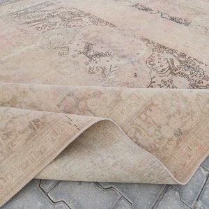 Vintage Rug 8x11, Vintage Hand Knotted 8x11 Rug, Turkish Rug Large Beige, Traditional Rugs For Home Decor, Oversized Vintage Rug