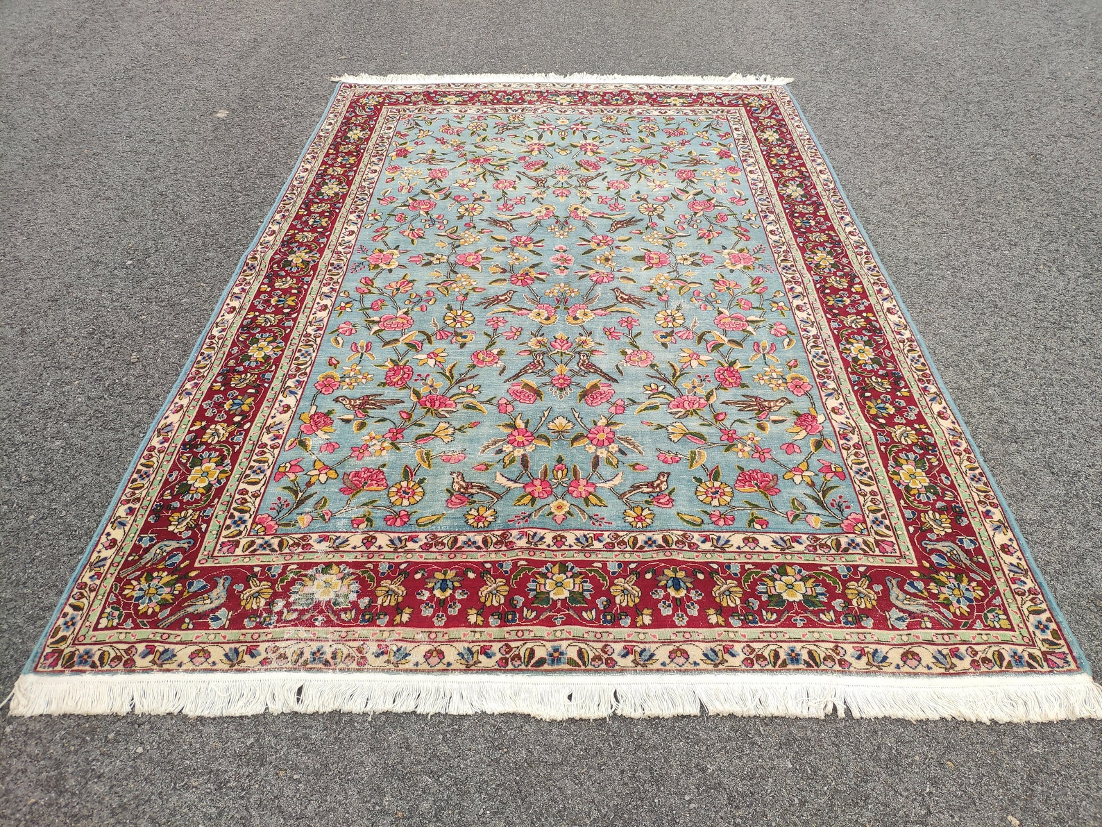 Vogel design hellblauer alter Teppich 591x886 Teppich | Etsy