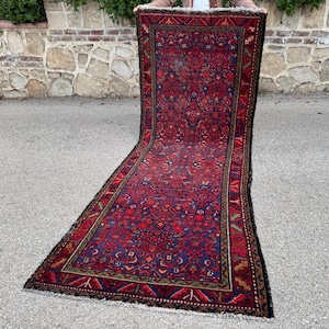 Vintage Red Wool Runner Rug 3x9: Hand-Knotted Oriental Design