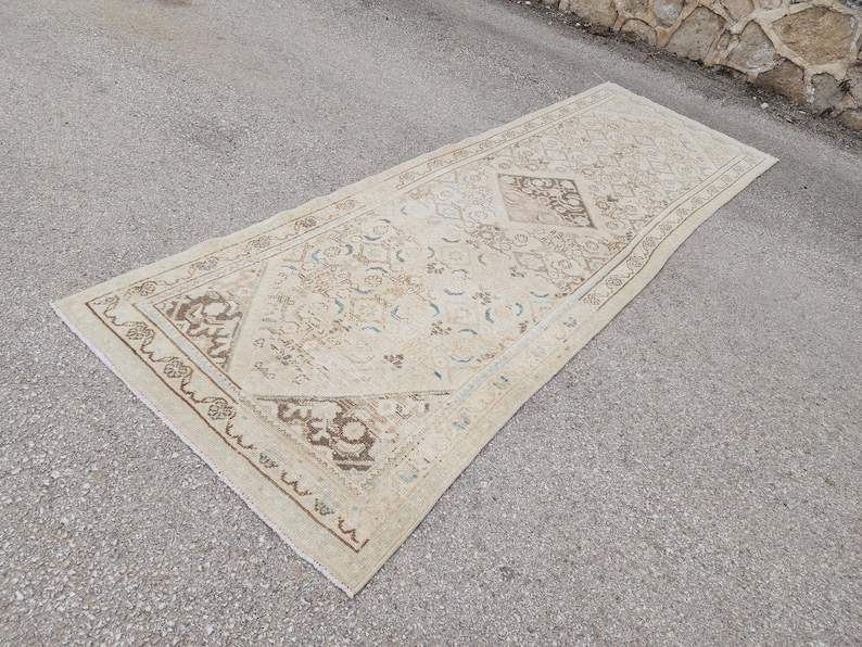 Vintage Rug 3x10, Wool Neutral Runner Rug, Kitchen Runner Rug, Hand Knotted Runner Rug, Oriental Wool Runner Rug, Bohemian Rugs