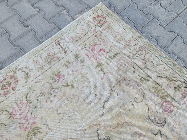 Oushak Rug 6x9, Vintage Rug Beige, Handmade Rug, Gift Rugs for Home