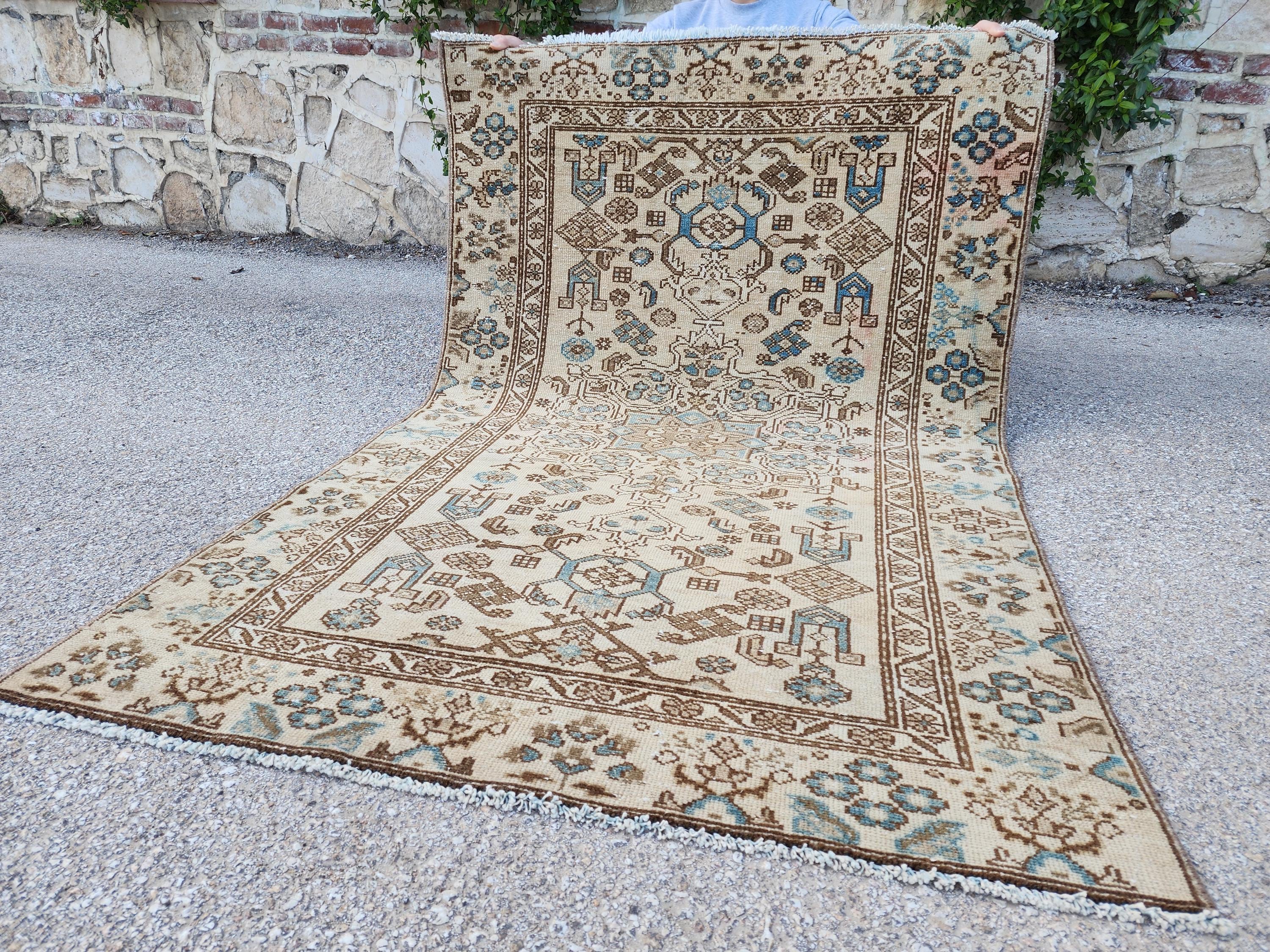 4x6 Turkish Wool Rug: Neutral Vintage Tribal Design - Etsy