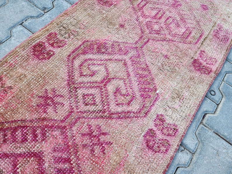 Herki Runner Rug 2x11, Pink Runner Rug, Hand Made Rug, Bohemian Soft